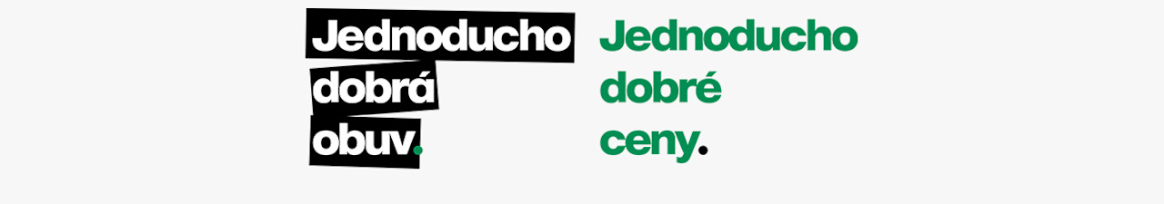 The image shows the text “Jednoducho dobrá obuv. Jednoducho dobré ceny.” displayed on a white background. The first phrase is in bold white letters inside a black text box, and the second phrase is in green letters on the white background.
