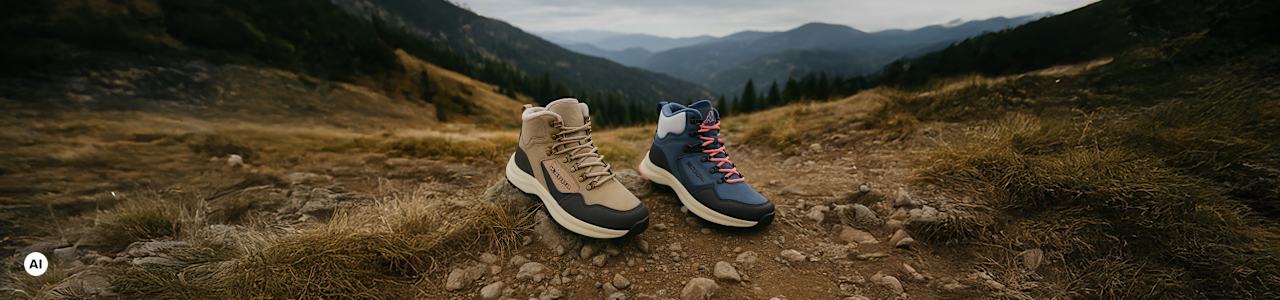 Two Kappa Trekking Boots on a mountain path
