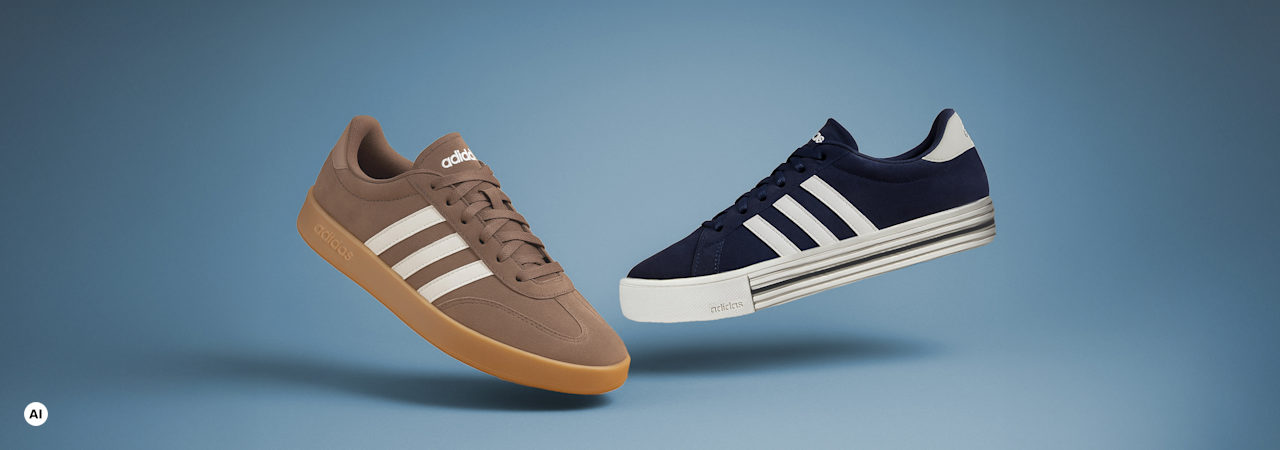Two Adidas Sneakers in front of blue background