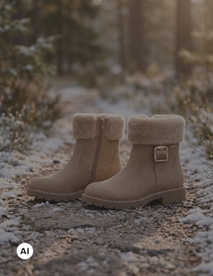 boots standing in a forest with snow