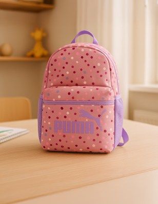 A kids Backpack stands on a table