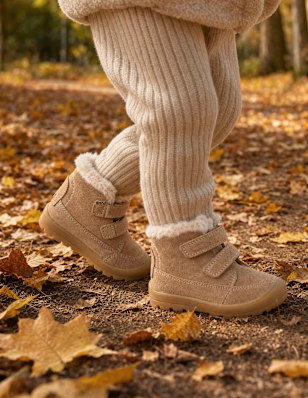 first steps boots in a forest in autumn