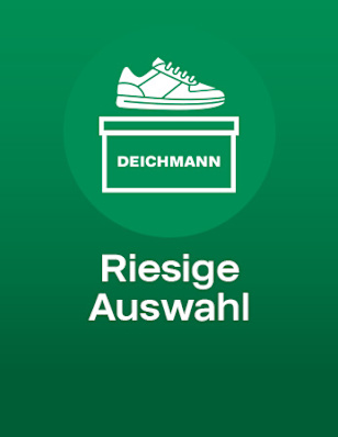 Grüner Hintergrund mit Schuh- und Box-Symbol sowie dem Text: Riesige Auswahl.