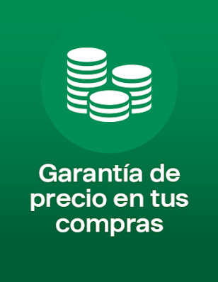 Coins icon: “Garantía de precio en tus compras”.