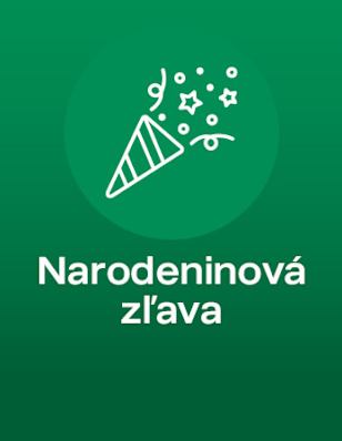 Green background, icon of a party popper with confetti. Below it says: “Narodeninová zľava”.