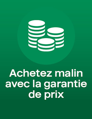 Coins icon: “Achetez malin avec la garantie de prix”.