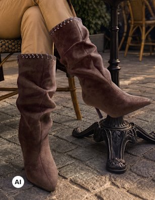 A woman wearing slouchy boots