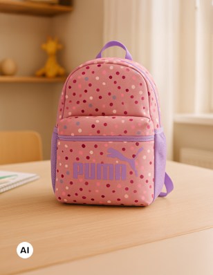 A kids Backpack stands on a table