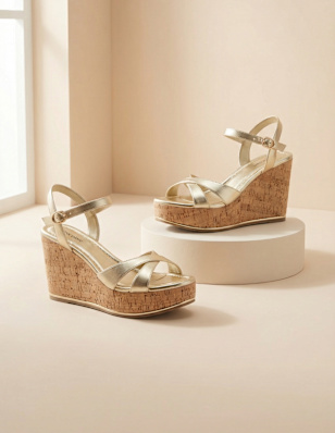 wedge sandals on a pedestal