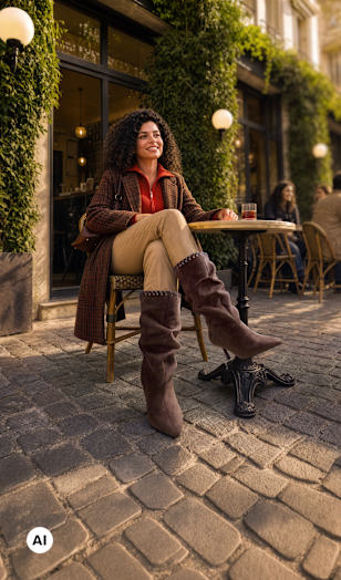 A woman wearing slouchy boots