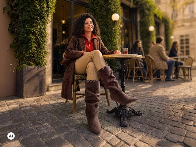 A woman wearing slouchy boots