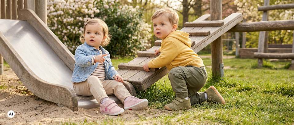 two kids playing on a playground