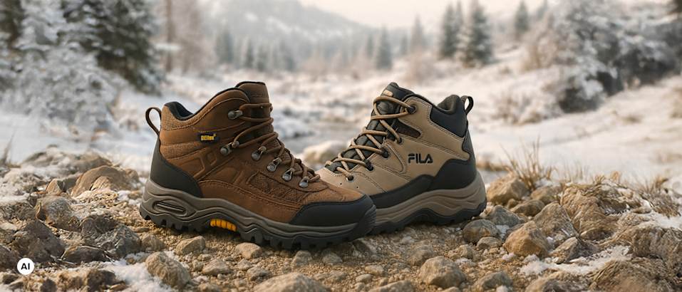 Two Trekking Boots in a winter landscape