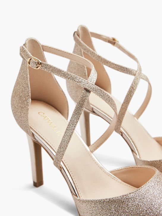 Deichmann Gold Glitzer High Heels Catwalk Lodičky S řemínkem Zlatá