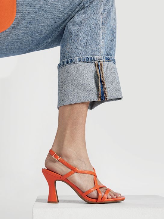 Sandale Compensée à Lanières Orange Vernis Taille 36 STEPHAN - Talon 7cm+, Très Bon état D'occasion