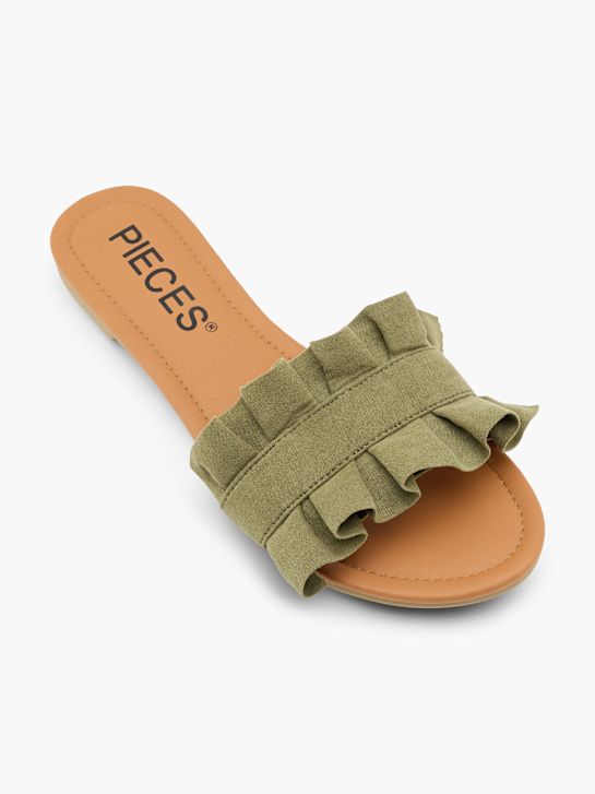 PIECES Flache Pantolette Olive 138349 2
