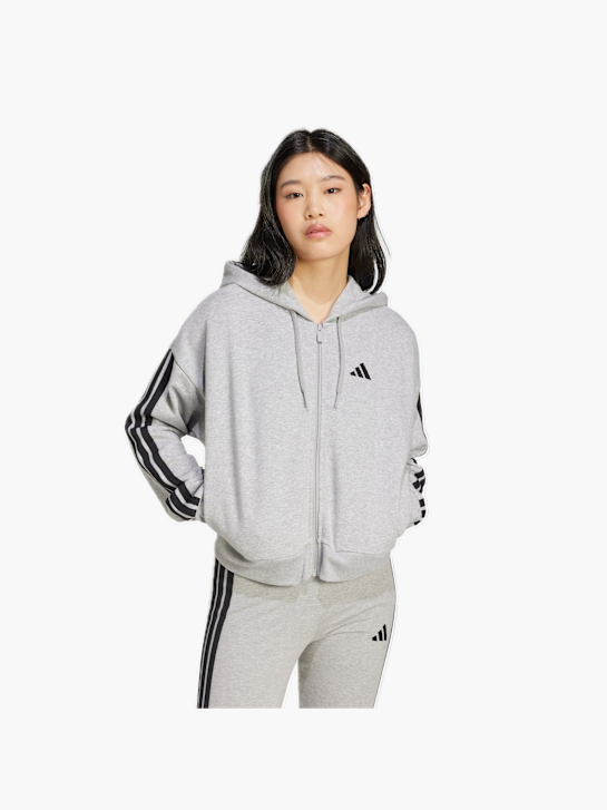 adidas Essentials 3-Streifen French Terry Kapuzenjacke Grau 132581 2