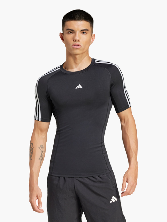 adidas TECHFIT Compression Training 3-Streifen T-Shirt Schwarz 141389 2
