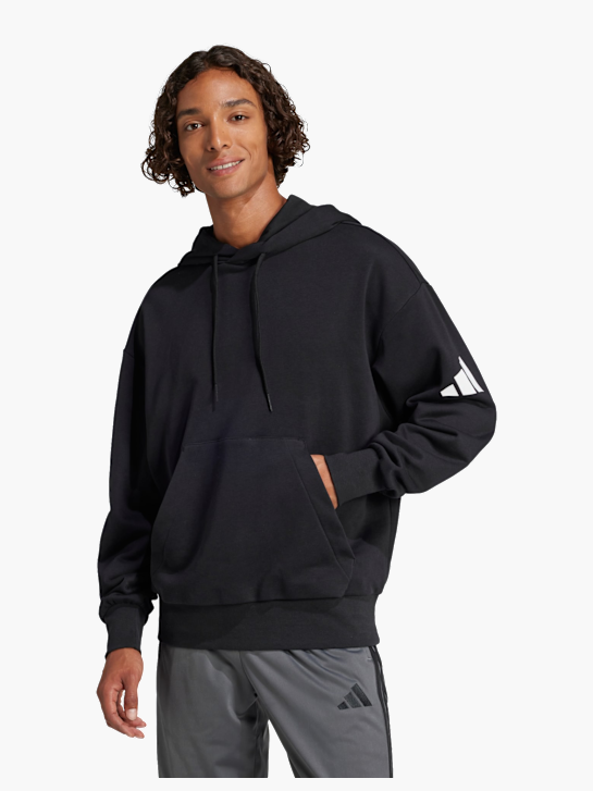 adidas Essentials Loose-Fit 3-Streifen Logo French Terry Hoodie Schwarz 142491 2