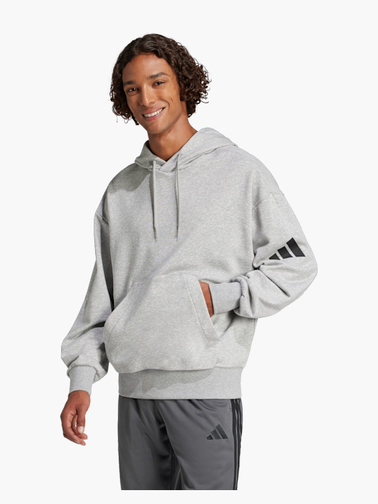 adidas Essentials Loose-Fit 3-Streifen Logo French Terry Hoodie Grau 142492 2