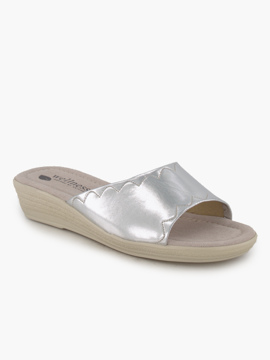 Wellness Flache Pantolette Silber 92758 1