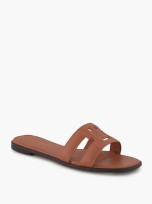 Tommy Hilfiger Flache Pantolette Cognac